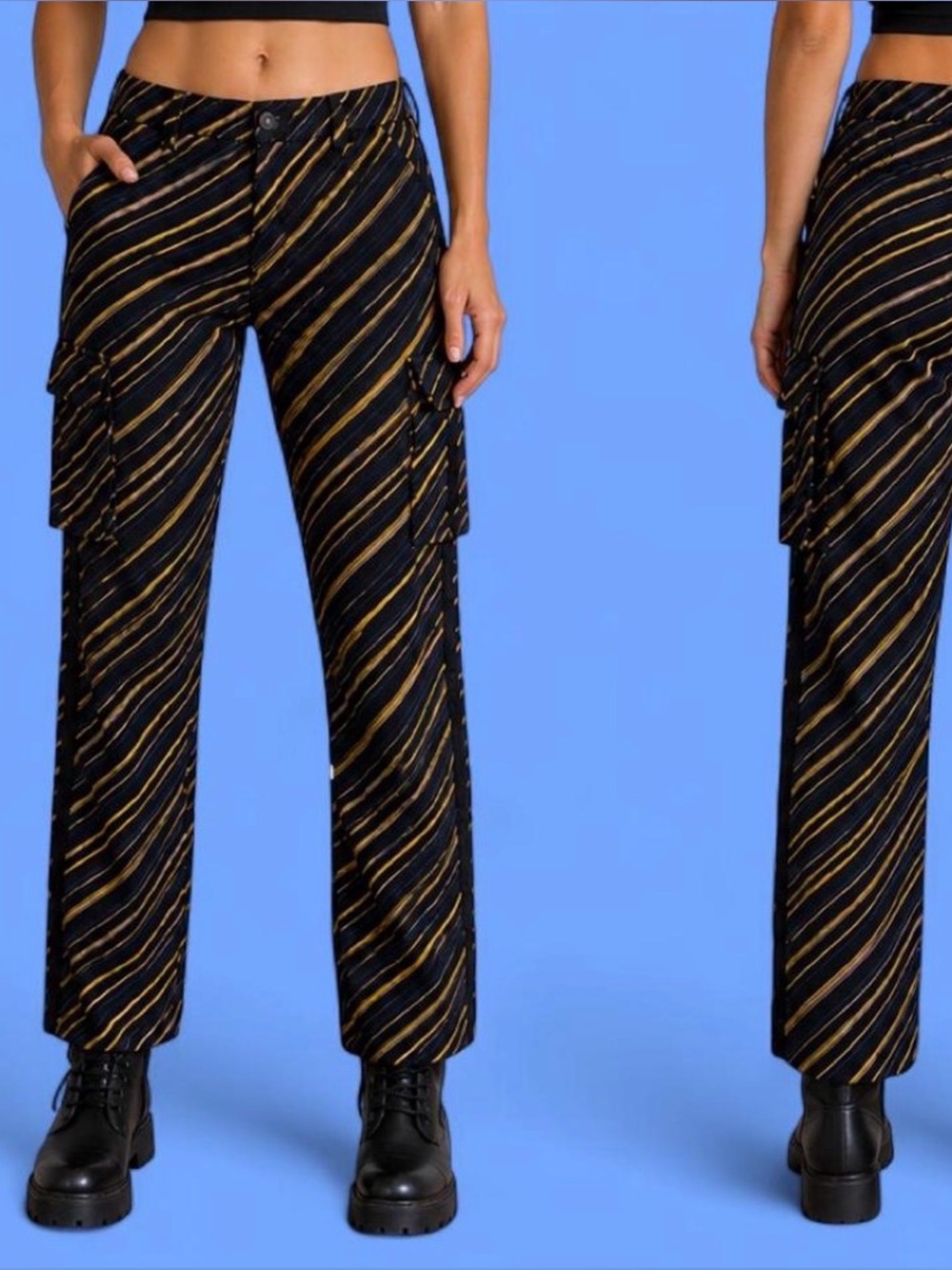 Animale Striped navy, pink, yellow Cargo Pants from Brazil sz 40 (6-8)